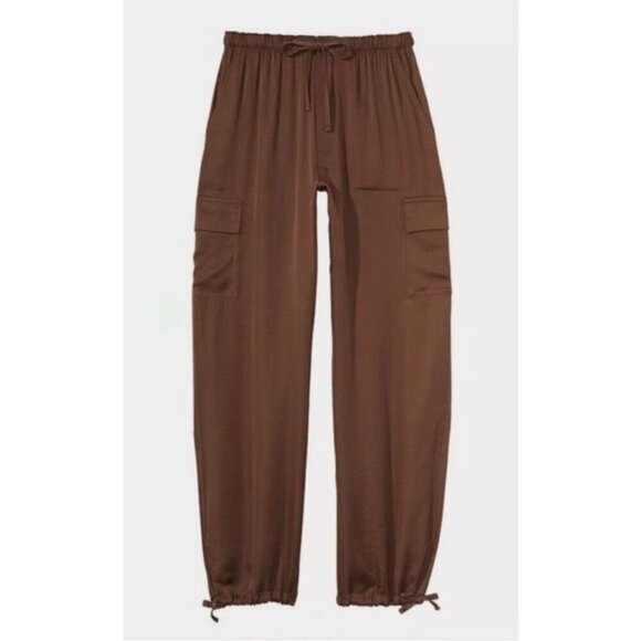 VS PINK Parachute Cargo Pants L Brown Satin Y2K Utilitycore Streetwear Baddie - Picture 2 of 12